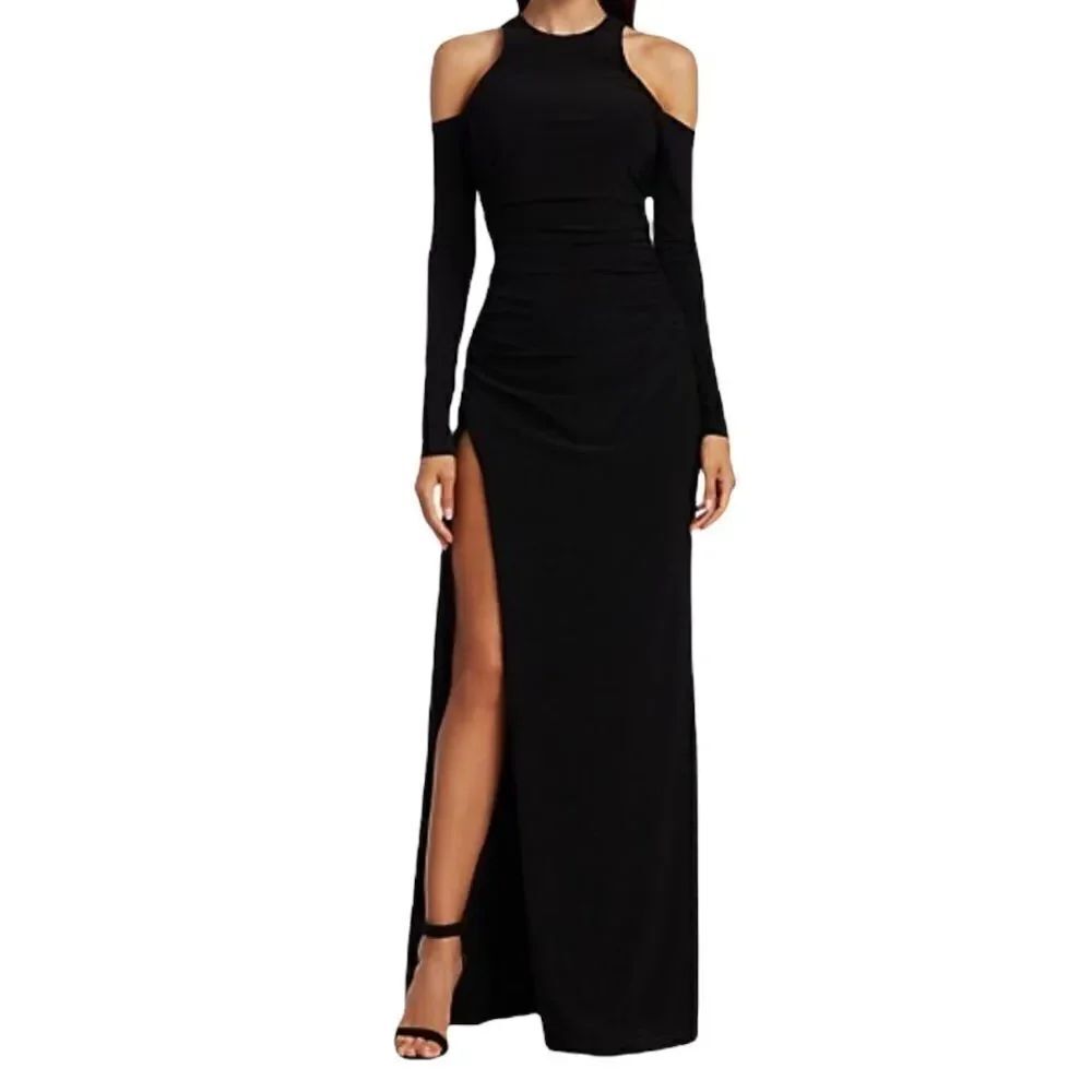 Cinq a Sept Black Rosalina Cold Shoulder Gown 0 NWT - Picture 2 of 6